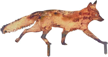 CREATCABIN Rustic Metal Fox Garden Decoration Animal Garden Statues Stakes Outdoor Rusty Fox Sculptures Figures for Patio Lawn Yard Backyard Art Decoration Housewarming Chocolate Color 6.1 x 12 inch