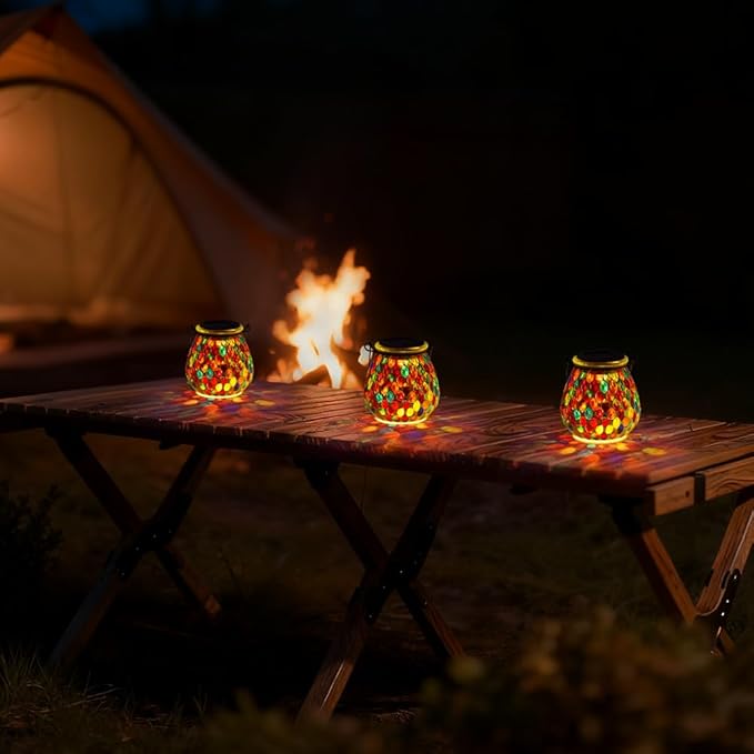 Starsoul 2 Pack Solar Lanterns Outdoor Waterproof, Exquisite Colorful Mosaic Glass Solar Garden Decor, Gifts for Women Mom Grandma