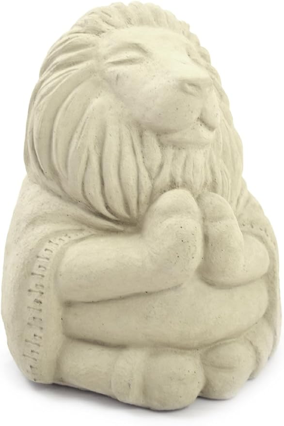 Modern Artisans Meditating Lion - Cast Stone Garden Sculpture : Large Size, Antique Beige Finish