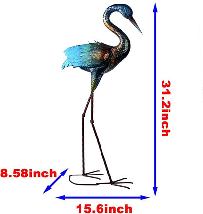 Colorful Metal Crane Statues Outdoor Garden Yard Art for Patio Lawn Backyard Decoration