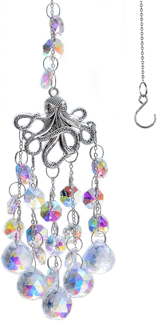 SUNCATCHER with Crystals, Octopus Suncatchers for Window AB Chandelier Beads Crystal prisms, Sun Catcher Gifts for Any Occasion as a Present