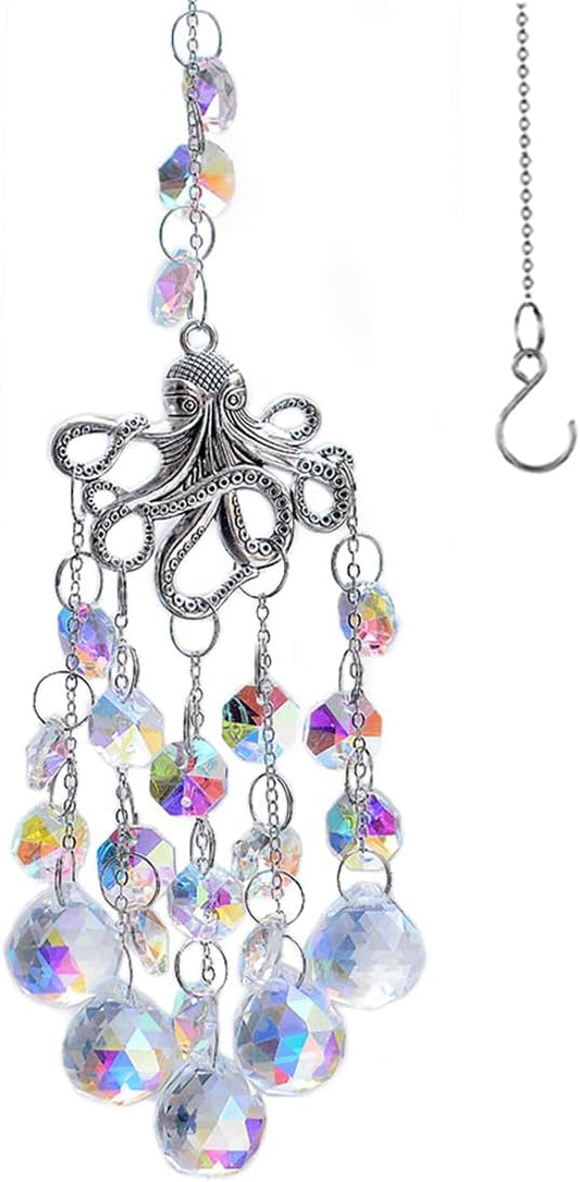 SUNCATCHER with Crystals, Octopus Suncatchers for Window AB Chandelier Beads Crystal prisms, Sun Catcher Gifts for Any Occasion as a Present