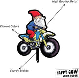Garden Outdoor Small Metal Art 7"x 6" Weather Resistant Lawn Ornaments Sturdy Stakes Yard Sign Decoration for Patio (Gnome on a Motorcycle)