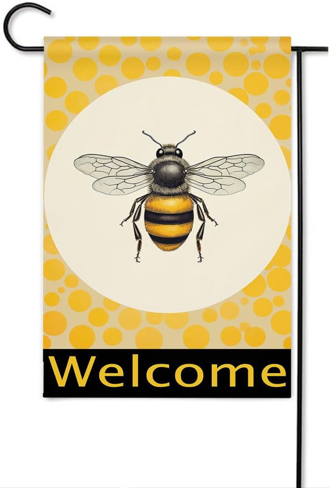 Gkyygk Welcome Yellow Bee Garden Flag 12 x 18 Inch Double Sided Welcome Banners Farmhouse Holiday Outside Decor Burlap Yard Flag