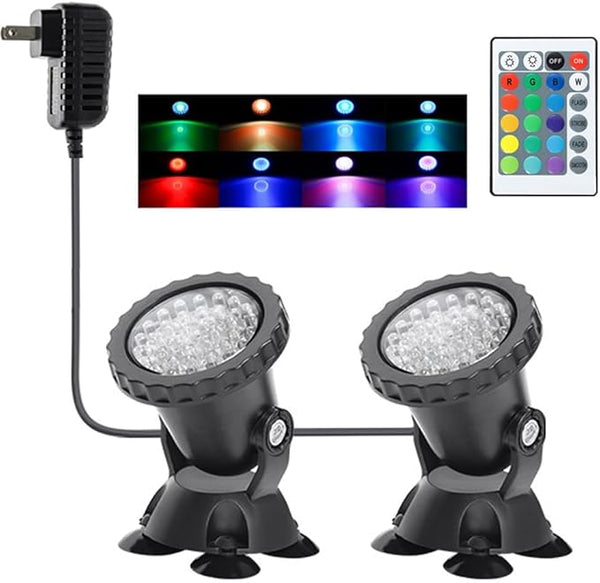 Pond Lights, Underwater Fountain Lights Color Changing Spotlight RGB Dimmable IP68 Waterproof Submersible Landscape Spot Lights for Outdoor Lawn Fountain Yard, 2 in Set