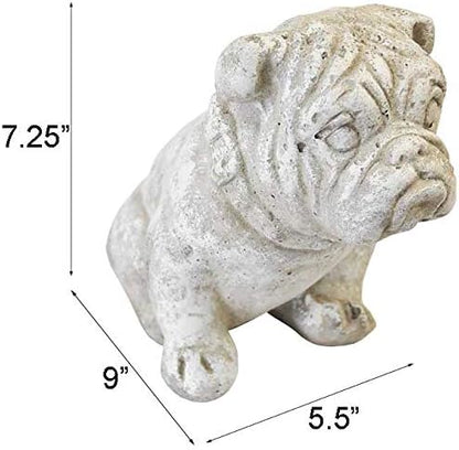 Athens Small Bulldog Statue – Marble Tone Concrete English Bulldog Garden Sculpture, Gray with Off-White Accents, Indoor or Outdoor Dog Decor