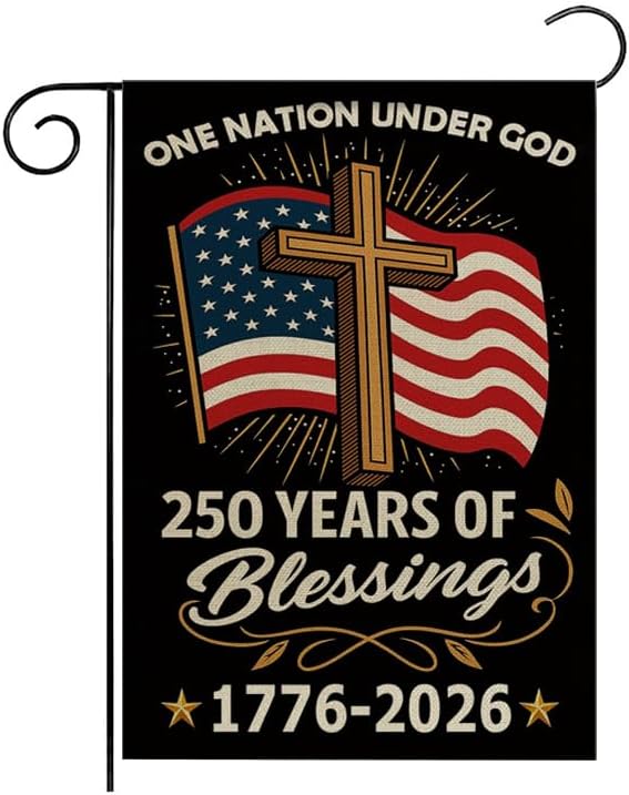 ZXvZYT 250 Years of Blessings America Garden Flag, One Nation Under God,USA 250th Anniversary Patriotic Cross Design Flags Banner Double Sided Flax Outdoor Yard Decorative(12"x 18")