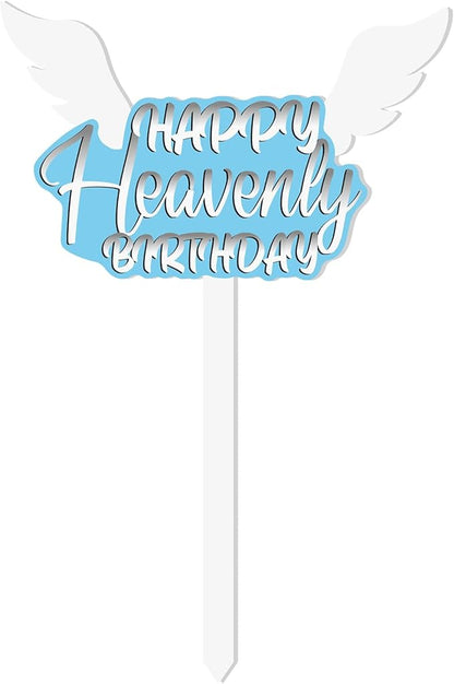 AceOrbit 13.8 X 7.9 Inches Large Happy Birthday in Heaven Decorations Cemetery Decorations for Grave Metal Memorial Remembrance Stake, Grave Markers for Human Cemetery Garden Yard Site Outdoor(Blue)