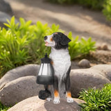 Solar Garden Dog Statue with Lanterns Outdoor Bernese Mountain Dog Garden Decor Figurine Lights for Patio Balcony Shelf Tabletop Lawn, Unique Housewarming Birthday Thanksgiving Gifts for Women Mom