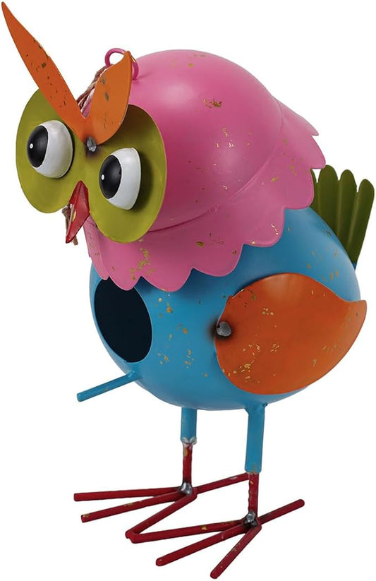 Metal Owl Garden Statues Yard Art Animal Sculpture Garden Figurines Outdoor Decor Lawn Ornaments Hanging Decorative Bird House for Outside