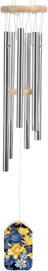Large Aluminium Wind Chimes 20.5" Inches Blue Base Yellow Floral Wind Chimes for Outside Memorial Wind Chimes Sympathy Wind Chime for Outdoor Garden Patio Decoration