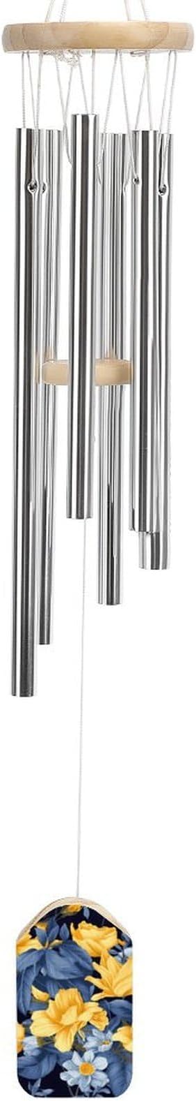 Large Aluminium Wind Chimes 20.5" Inches Blue Base Yellow Floral Wind Chimes for Outside Memorial Wind Chimes Sympathy Wind Chime for Outdoor Garden Patio Decoration