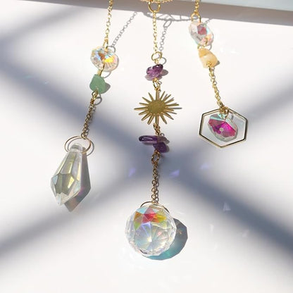 Crystal Sun Catcher, Heart 7 Chakra Tree of Life Crystal Suncatcher Hanging for Indoor Window, Dream Catchers for Car, Spiritual, Rainbow Maker