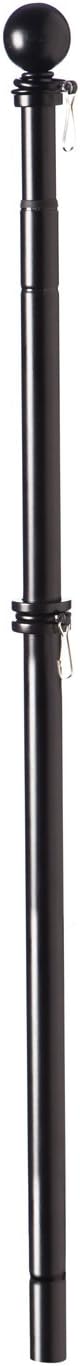 Evergreen Flag Telescoping 5ft Metal Flag Pole | Incl Two Tangle-Free Ring Clips | Black | Wall Mounted for Home Garden Outdoor | House and 3'x5' American Flags with Pole Sleeve or Grommets