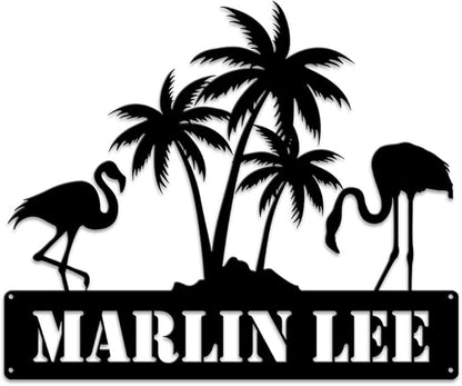 MeMate Flamingo Decor, Personalized Outdoor Metal Signs for Backyard, Porch, Deck - Custom Name Signs, Housewarming Gifts