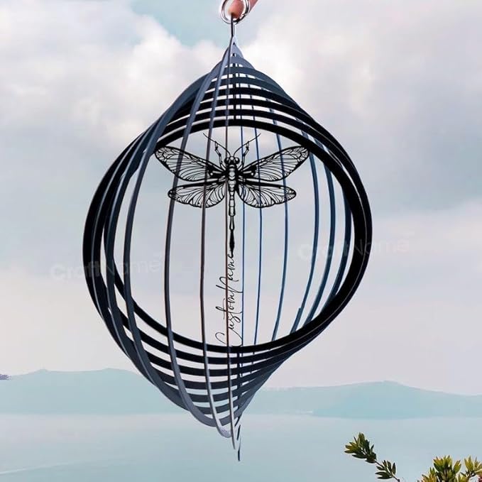Personalized Dragonfly Metal Wind Spinner, Custom Hanging Decoration for Outdoor Display, Kinetic Garden Sculpture, Nature Gift (Dragonfly Garden Wind Spinner)