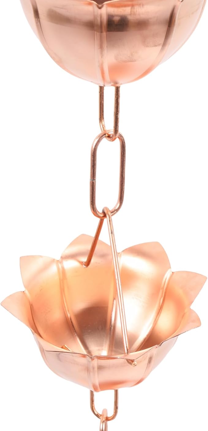Copper Rain Chain, 3.28FT Floral Design Decorative Hanging Rain Chain for Gutters with Easy Installation No Tools Required for Downspout Replacement and Water Drainage (Petal Shaped)