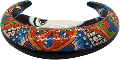 Wall Moon Small Hand Painted Indoor Outdoor Multi Colored Figure Glazed