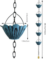Rain Chain Gutter Downspout Catcher Outside Water Diverter Decorative Garden Rain Cups Chime Home Decor (Blue)