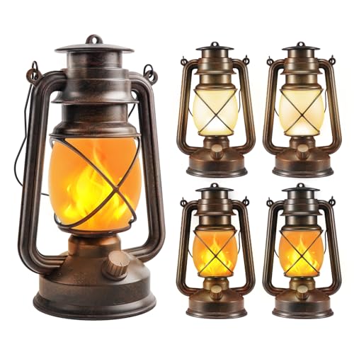 4 Pack Bronze LED Lanterns - Dancing Flame, Battery-Powered, Remote