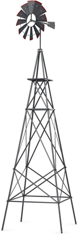 Tangkula 8.3FT Windmill Yard Garden Metal Ornamental Wind Mill Weather Vane Weather Resistant (Grey)