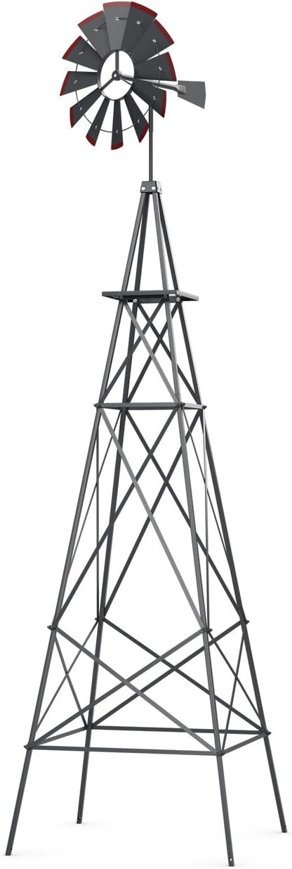 Tangkula 8.3FT Windmill Yard Garden Metal Ornamental Wind Mill Weather Vane Weather Resistant (Grey)