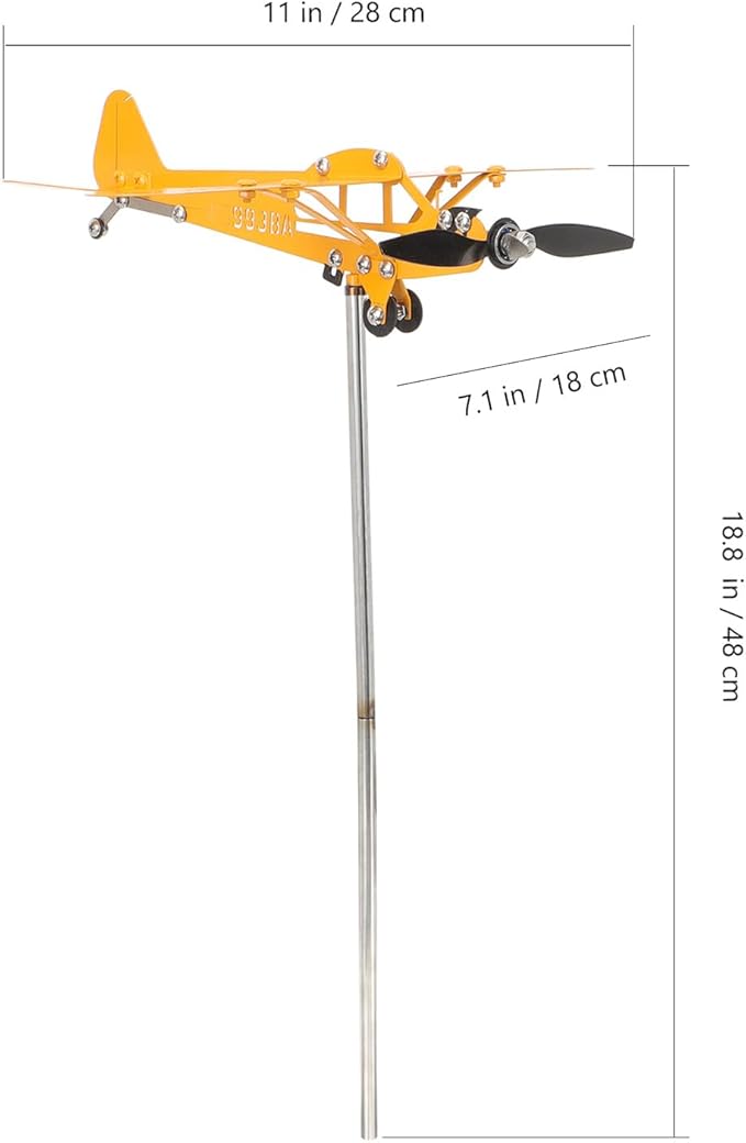 Metal Airplane Wind Spinner Outdoor Garden Decoration Yellow Small 28x18cm Iron Art Weather Vane Patio Yard Sculpture