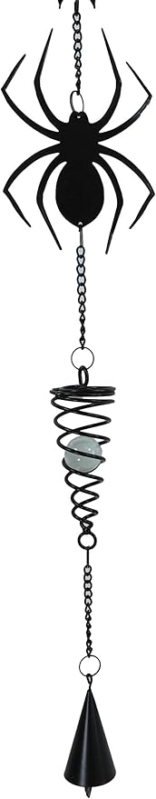 Ebros Gift Arachnid Spider Web Cobweb Black Coated Steel Metal Wall Hanging Wind Chime with Beads Home and Patio Decor Gothic Halloween Macabre Spiders Webs Mobile Noisemaker