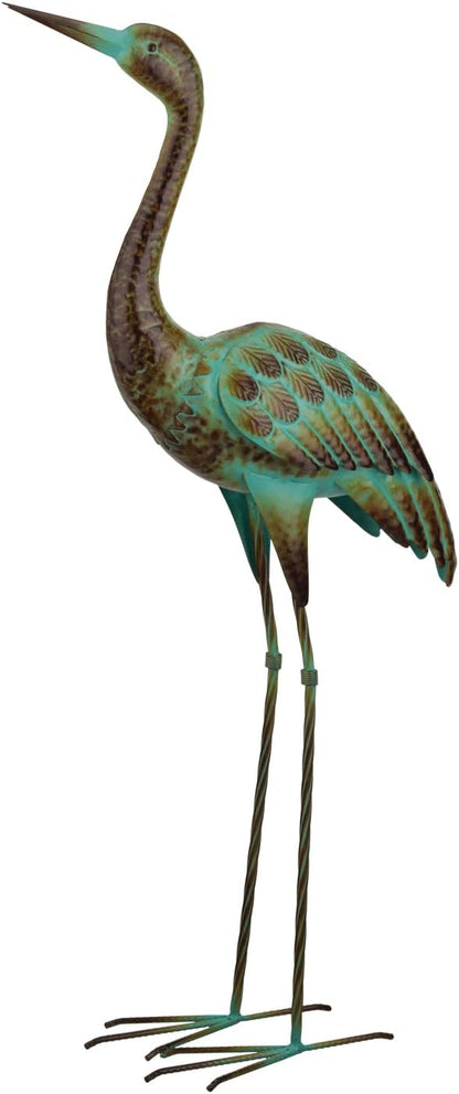 Regal Art & Gift Green Patina Crane Metal Statue – Indoor Outdoor Decorative Sculpture for Home & Garden Décor, Weather-Resistant Yard Art Figure for Patio, Lawn - Upward Gaze