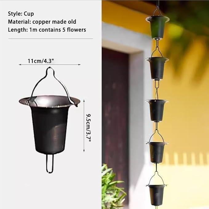 Copper Old Rain Chain for Gutters, Roof Rain Collector/Diverter, Metal Chain Type for Villa Temples(Style 3,2.6m/8.5ft)