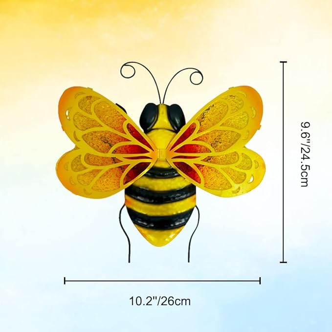 LIFFY Metal Bees Outdoor Decor, 2Pack 10 Inch Glass Bee Wall Art Sculptures for Home, Garden, Fence, Patio