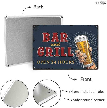 SCAZOMV Bar And Grill Metal Sign Pub Decor Man Cave Signs Vintage Wall Art Decorations Tin Plaque Dads Fathers Rustic Home Beer Bar Accessories 12"X8"