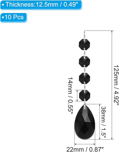 PATIKIL Teardrop Crystal Chandelier Pendants Beads, 10 Pack 125mm Length 38mm Chandelier Prisms Parts Ornaments Hanging Beads for DIY Arts Crafts Decoration, Black