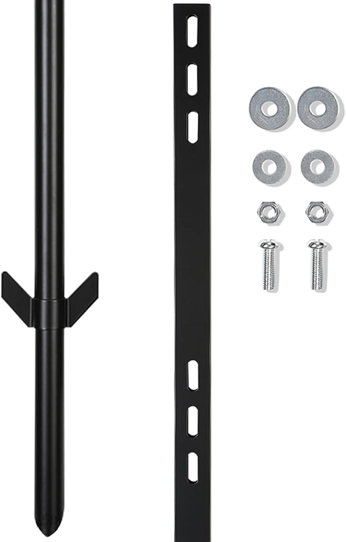 2 Pcs 36'' Yard Sign Stake for Outdoor, Metal Garden Posts with Barbed Anchors, Easy to Install, Rugged, Lightweight & Abjustable 3 Foot Signs Pole for Ground Lawn(Black)