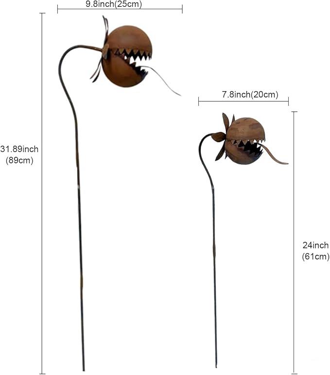 Whimsical Metal Carnivorous Plant Garden Stake, 25-Inch Large Funny Outdoor Yard Decor, Carnivorous Plant Garden Stake, for Lawn Garden Patio Halloween Gothic Yard Decoration (B)