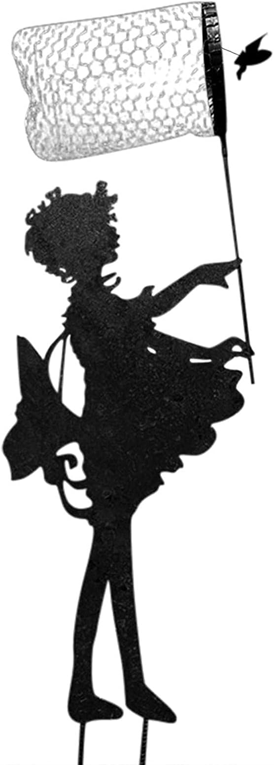 Butterfly Girl Metal Sculpture | Yard Metal Art Statue, Anime Style, Black Iron, Garden Statue, All Seasons