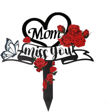 Memorial Plaques Stake Grave Decorations for Cemetery Metal Grave Plaque Markers Sympathy Waterproof Grave Stake Cemetery Decor for Mom Outdoors Garden Personalized