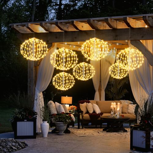 Christmas Ball Lights Outdoor - 2pcs Mix Size Sphere Hanging Globes Warm White