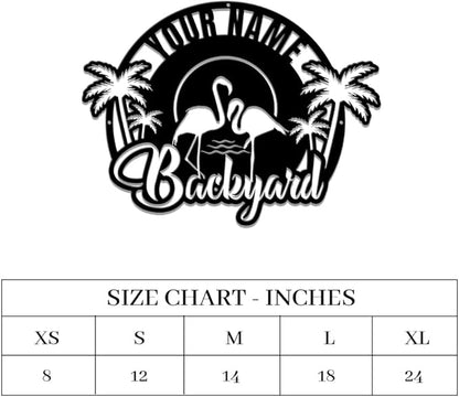 MeMate Flamingo Metal Sign - Backyard Patio Outdoor Decor, Personalized Name Housewarming Gift for Family or Friend