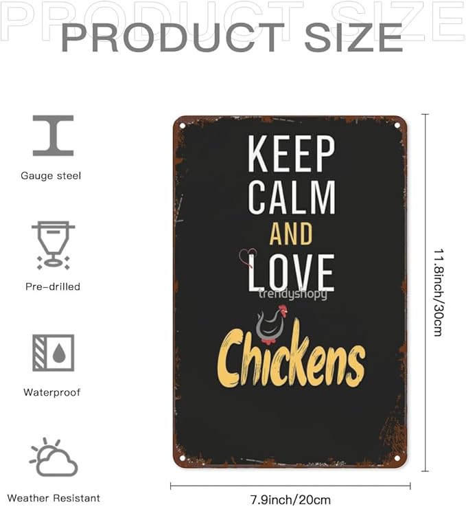 patio wall decor Keep Calm And Love Chickens For Chicken Lovers metal sign Appreciation Billiard Cafe Decoration Cafes Rustic Man Cave Retro Wall Art Inspirational Life Quotes Posters 8X12inch