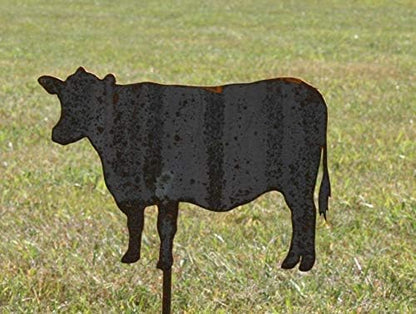 Pets and Farm Animals Metal Garden Landscape Stake (9" Wide Cow on Stake, Naturally Rusted)