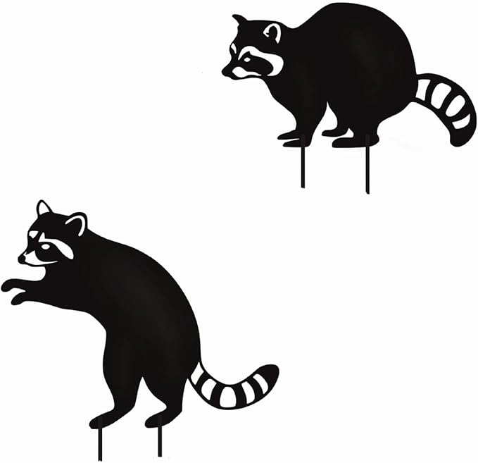 Metal Raccoon Garden Stake Outdoor Yard Ornament Decorative Statue For Lawn Garden Sculpture Waterproof Decorations Iron Sculpture