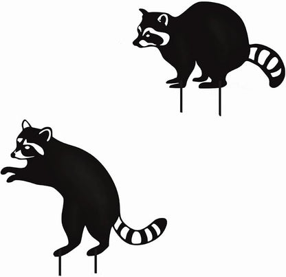 Metal Raccoon Garden Stake Outdoor Yard Ornament Decorative Statue For Lawn Garden Sculpture Waterproof Decorations Iron Sculpture
