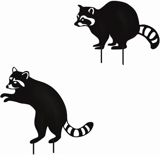 Metal Raccoon Garden Stake Outdoor Yard Ornament Decorative Statue For Lawn Garden Sculpture Waterproof Decorations Iron Sculpture