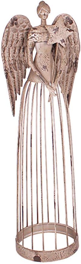 Antiqued Metal Garden Angel Statue with Star Wand, Indoor Outdoor Angel Yard Art Decor Lawn Patio Decorations Holiday Decor Garden Present Idea, 26"H (Star Wand)