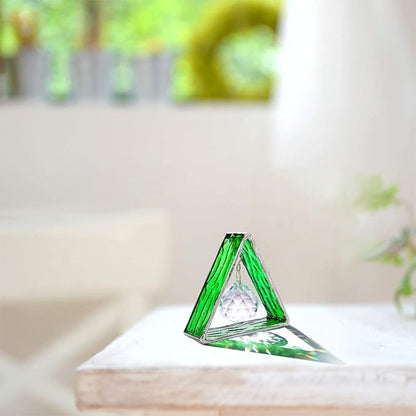 H&D HYALINE & DORA Handcrafted Pyramid in Stained Glass, Crystal Ball Prism Decor Stained Glass Window Sun Catcher Hangings Ornament, Home Table Wall Car Decor,Green