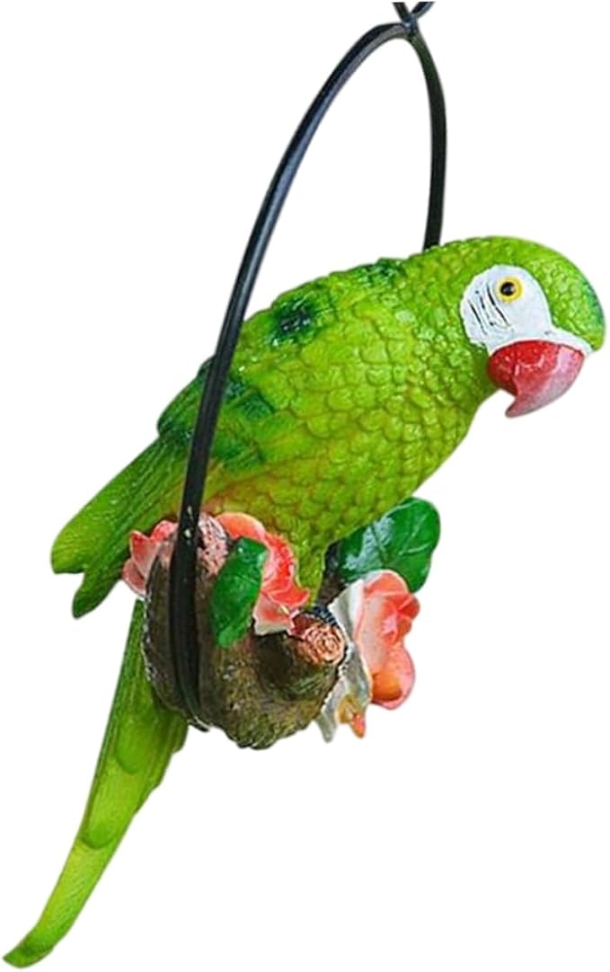 Hanging Parrot Garden Decor Resin Parrot Statue Outdoor Decor Parrot on Perch Garden Sculpture Parrot Statue Garden Sculptures for Outdoor Garden Decorations Vivid Arts Garden Ornaments Green