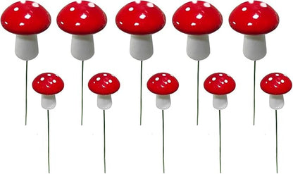 10Pcs Red Garden Stakes Mushroom Miniatures Indoor Outdoor Silhouette Fairy Garden Lawn Yard Decorations Lawn Inset Craft Decorative Garden Stakes Outdoor Decor