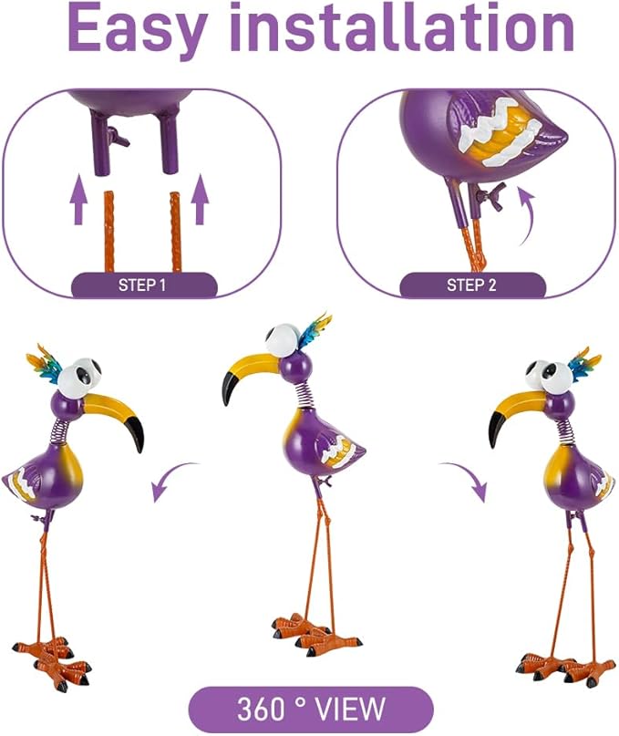 Metal Funny Bird Garden Statues Outdoor Decor, Purple Crane Yard Sculptures Art Decoration for Home Outsiede Patio Lawn Backyard, Gift for Women Lovers Moms