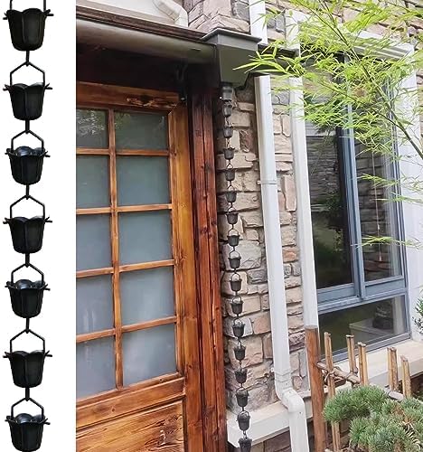 Decorative Rain Chains Waterfall, Black Copper Rain Chains for Gutters, Home Rain Decorative Rain Catcher Chain 100/200/300cm Long, Outdoor Water Feature Eaves Drainage Cups (4.5m/14.7ft)